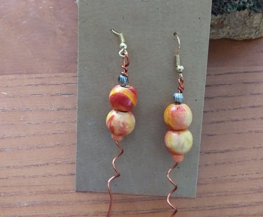Handmade Drop Corkscrew Bead Earrings